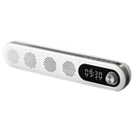 Barre de son de haut-parleur Bluetooth de bureau USB sans fil avec double réveil Fonction FM Affichage de la température pour PC TV Ordinateur Maison, Blanc