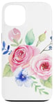 Coque pour iPhone 13 Roses rose pâle avec verdure délicate