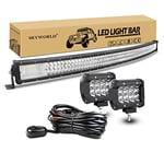 SKYWORLD 128.5 cm Barre Lumineuse LED Incurvé Spot inondation Combo Faisceau Lampe de Travail, 2 x 10 cm Spot Phare de Travail avec Faisceau de Câblage 4x4 Voiture Camion Tracteur Offroad Atvs Utvs