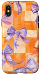 Coque pour iPhone X/XS Orange Art Déco Esthétique à carreaux avec rubans lilas et