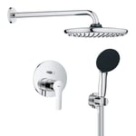 GROHE Start - Concealed Shower System with 1 Lever Mixer and 2-Way Diverter (Shower Arm, 25 cm Mono Head Shower, 11 cm Hand Shower 2 Sprays, Outlet Elbow 1/2" with Holder, Hose 1.5m), Chrome, 25292000