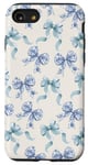 Coque pour iPhone SE (2020) / 7 / 8 Charmant ruban en toile bleue et blanche avec nœuds en forme de fleur