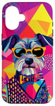 Coque pour iPhone 16 Figurine schnauzer miniature tendance et colorée Pop Art