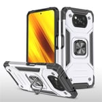 Case for Xiaomi Mi 10T Lite 5G Phone Case with Magnetic Metal Ring Bracket Phone Cover Shockproof Hard Armor Shell, Compatible with Xiaomi Mi 10T Lite 5G-Silver