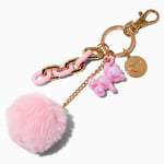 Claire's Pink Pom Pom Chrome Teddy Bear Charm Keychain