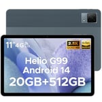 DOOGEE T40 11 Inch Tablet 2.5K, 512GB ROM (2TB TF)+20GB RAM, Helio G99 Tablet, Android 14 Tablet with Sim Card Slot, 2.4G/5G WiFi Android Tablets, Hi-Res/8580mAh/16+8MP/Face Unlock/Quad Speakers, Gray