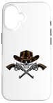 Coque pour iPhone 16 Chapeau de cowboy pistolets crâne pirate croix os