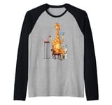 Giraffe Reading Tea Lover Bookworm Gift Shirt Raglan Baseball Tee