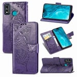 Tumman Violetti Yhteensopiva Huawei Honor 9X Lite Butterfly Love Flower -Nahkakotelon Kanssa