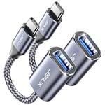 JSAUX Adaptateur USB C vers USB 3.0 [Lot de 2] Câble OTG USB Type C Mâle vers USB A Femelle Compatible avec iPhone 16 Pro Max/15 Pro Max Plus, iPad Pro, MacBook Pro/Air, Galaxy S24/S23/S22 Ultra-Gris