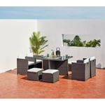 Salon de jardin encastrable - 8 personnes - MIAMI - Concept Usine - résine tressé poly rotin - contemporain - Gris/Blanc