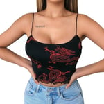 Dragon Print Mesh Sexy Crop Top Black Backless Sleeveless Tops
