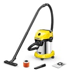 Kärcher WD 3-18 1.628-575.0 NASS-/Trockensauger 225W 17l ohne Akku, Cordless Wet/Dry Vacuum Cleaner, Stainless steel container, Yellow, 18 V