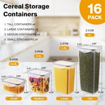 16 x Plastic Airtight Food Storage Containers with Lids - Cereal, Dry Food Boxes