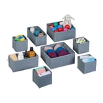 Relaxdays Organiseurs de tiroirs, 8 boîtes de Rangement pour Le Dressing, 3 Tailles, Armoire & tiroirs, Pliables, Gris