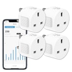 ANTELA Smart Plug with Energy Monitoring, 2,4GHz WiFi Plug, Smart Life APP Wireless Remote Control with Timer Function, Alexa and Google Home Voice Control, 13A (4 Packs)