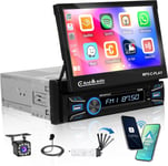 1 Din Autoradio Carplay Sans Fil Android Auto Sans Fil, 7'' Écran Tactile Motorisé Retractable Poste Radio Bluetooth Voiture Avec Caméra De Recul Eq Usb Aux Fm Radio