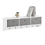 SoBuy Porte Manteau Mural, Meuble Entrée, Porte-Manteau Porte-Vêtements Penderie Mural avec 5 Crochets et 3 Paniers pour Couloir, Salon, Chambre, Salle de Bain, L100xP20xH30 cm, Blanc, FRG282-W