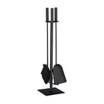 Relaxdays 10028775 Ensemble serviteur de cheminée 4 pièces acier accessoire pelle balai support tisonnier, noir, plastique, bois, 61 x 15 x 15 cm