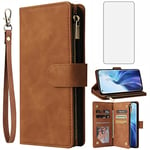 Asuwish Compatible with Xiaomi Mi 11 Lite 4G/5G Wallet Case Tempered Glass Screen Protector and Leather Flip Cover Card Holder Cell Accessories Phone Cases for Mi11Lite Mi11 11Lite G5 Women Men Brown