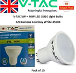 10 x 5W = 40W GU10 LED Light Bulbs Spotlights Lamps Cool Day White 4500K V-TAC