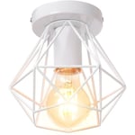 Plafonnier Industriel Cage Métal Forme Diamant Lustre Suspension Luminaire Salon Couloir Blanc