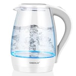 GABERLEE Electric Kettle, 1.7L, Fast Boil Quiet Glass Kettle with Blue LED, Boil-Dry Protection and Auto Shut-Off, BPA-Free, 2200W - White