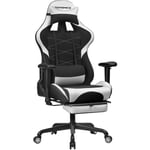 Fauteuil Gamer avec Repose-Pieds, Siège de Bureau Racing, Ergonomique, Coussin Lombaire, Cadre en Acier, Dossier Haut, Revêtement en pu et Polyester,