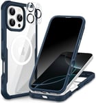 CENHUFO Magnétique Anti Espion Coque iPhone 16 Pro Max, Compatible avec MagSafe intégré Verre Trempé Protection écran et Protecteur Caméra, Antichoc Téléphone Housse Double Face Etui Intégrale -Bleu