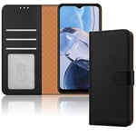 iCatchy for Motorola Moto E22 Case, Leather Wallet Book Flip Folio Stand View Magnetic Protect RFID Blocking Cover compatible with Motorola E22 Phone (Black)