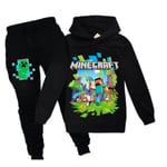 Kids Minecraft träningsoverall Set Sport Hoodie Byxor Casual outfit - Perfet black 140cm