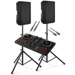 Vonyx VSA150S aktivt högtalarset med Bluetooth, DJ-set, stativ och kabel - 1000W, Dj-set VSA150S med Pioneer DDJ200 mixer, inkl. stativ + ljudkabel