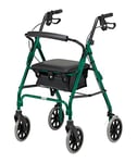 Days Lightweight Folding Four Wheel Rollator Walker with Padded Seat, Lockable Brakes, Ergonomic Handles, and Carry Bag, Limited Mobility Aid, Racing Green, Large, (Eligible for VAT relief in the UK)