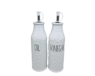 Dimples Oil and Vinegar Bottle Set White Ceramic 450ml with Pourers 23cm