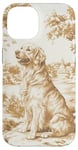 Coque pour iPhone 14 Charmante toile de jouy beige golden retriever