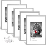 Lot de 5 cadres photo en argent,Format A3 (29.7x42 cm),Cadre photo en verre plexi avec crochet sans couture,Pour salon à poser et à suspendre,Cadre décoratif pour photos et portraits,Anniversaire