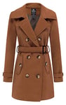 Wantdo Femme Manteaux en Laine Mélangée à Double Boutonnage Manteau Femme Hiver Chic Manteau Chaud Mi-Long Épaulette Manteau Mince avec Ceinture Caramel-X 40