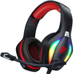 Fachixy 「2024 New」FC100 Casque Gaming pour PC/PS4/PS5/Xbox/Mac/Nintendo Switch, Casque Gamer PS4 avec Lumière RVB, Casque PS5 avec Micro, Casque Antibruit avec Prise Jack 3,5 MM - Rouge