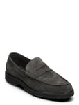 Penny Loafer - Charcoal Suede Loafers Låga Skor Black Garment Project