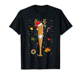 Funny Baseball Bat Reindeer Santa Hat Christmas Lights Xmas T-Shirt