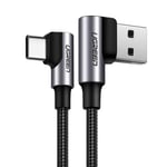 Ugreen kulmikas USB-A - USB-C-kaapeli 3A, 3m - Harmaa