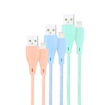 Lot de 3 câbles Lightning vers USB type A/M - Rouge/bleu/vert - Avec finition en maille robuste - Longueur de 1 mètre - Idéal pour les appareils Apple.