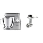 Kenwood Titanium Chef Baker XL, Robot Pâtissier avec Batteur K, Crochet Pétrisseur, Argent & KAX950ME Hachoir de Boucher pour Robot Métal Aluminium Brossé 25 x 16 x 25 cm