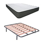 DUÉRMETE ONLINE Lit Complet avec Matelas Elda réversible (Face Hiver/été) + sommier Basique + 4 Pieds, Ensemble, 105x190