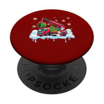 Santa Carrying Christmas Tree On Crane Truck Driver Team PopSockets Adhesive PopGrip