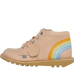 Kickers Girls Kick Hi Rainbow Leather Boots Size 2 EU 34 Beige RRP £65 Brand New