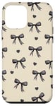 Coque pour iPhone 12 mini Coeurs noirs esthétiques et nœuds en ruban sur coquette beige