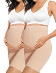 Peauty Women's Maternity Dress Shapewear Shorts Soft And Seamless Elastic High Waist Mid Thigh Pregnancy Shaper Double Nude X-Large/20-26 2 Pcs Nude for Daily Change