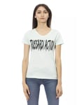 Trussardi Action Womens Blue Cotton V-Neck T-Shirt with Front Print - Light Blue - Size 2XL