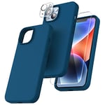 TOCOL 5 in 1 for iPhone 14 Case, with 2 Pack Tempered Screen Protector + 2 Pack Camera Lens Protector, Liquid Silicone Slim Shockproof Cover [Anti-Scratch] [Drop Protection] 6.1 Inch, Midnight Blue